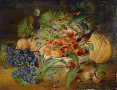 Naturaleza muerta con uvas, melocotón y calabaza de Theodor Mattenheimer